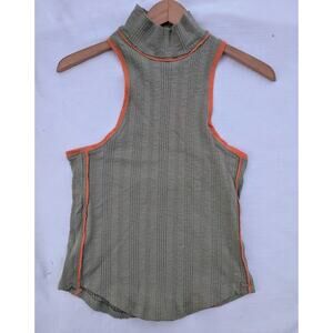 Free People Womens Marley Sleeveless Ribbed Mock Neck Tank Sz Small Olive Orange